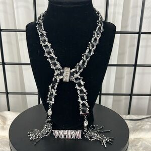 NWT White House Black Market wearable art necklace. Pewter, rhinestones, pearls